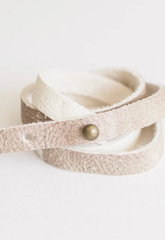 Vintage Hide Wrap Bracelet 29"- White Taupe Leather