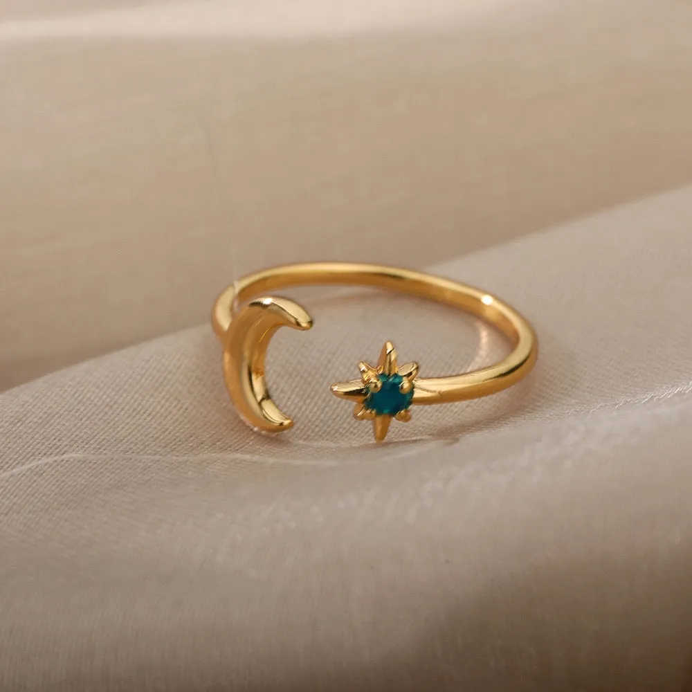 Vintage Opal Rings For Women Stainless Steel Sun Rings