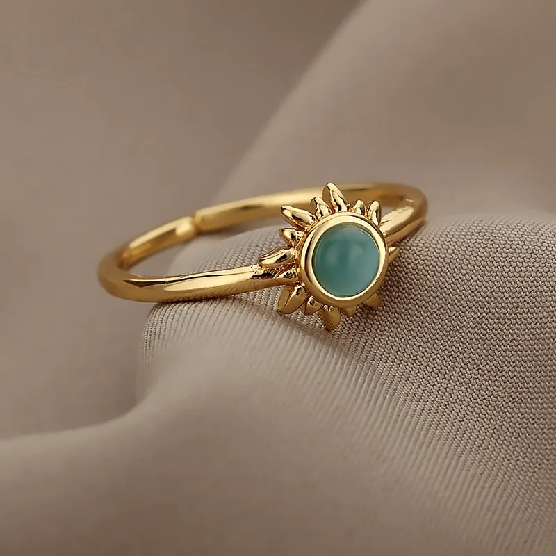 Vintage Opal Rings For Women Stainless Steel Sun Rings