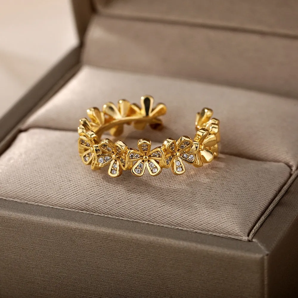 Vintage Opal Rings For Women Stainless Steel Sun Rings