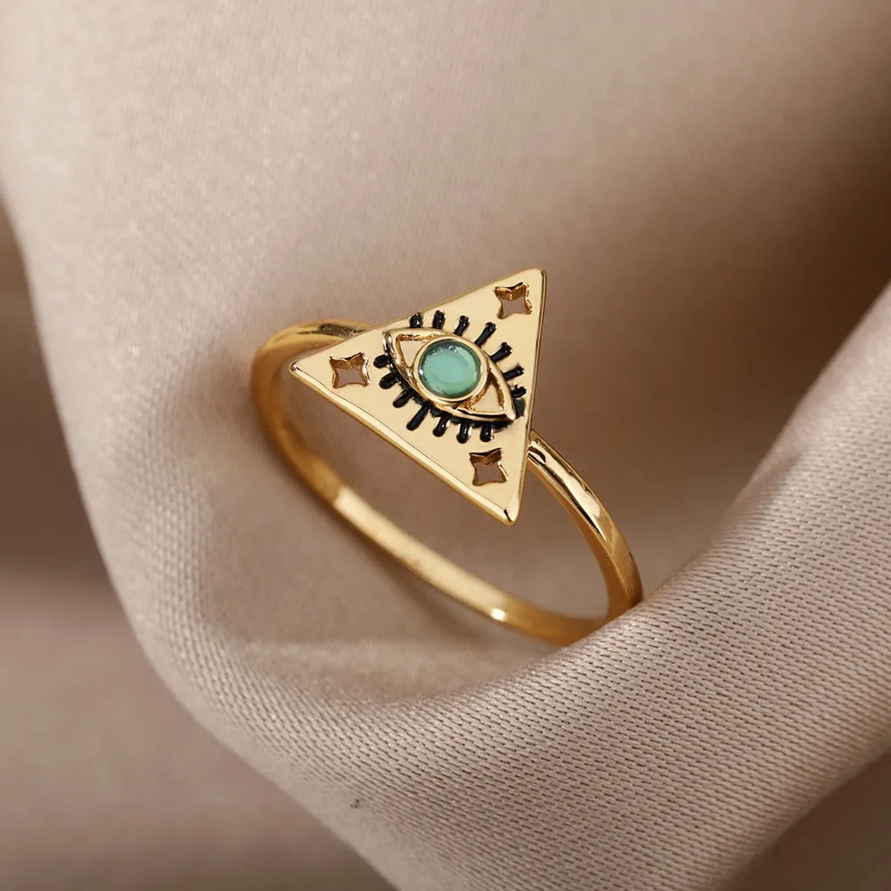 Vintage Opal Rings For Women Stainless Steel Sun Rings