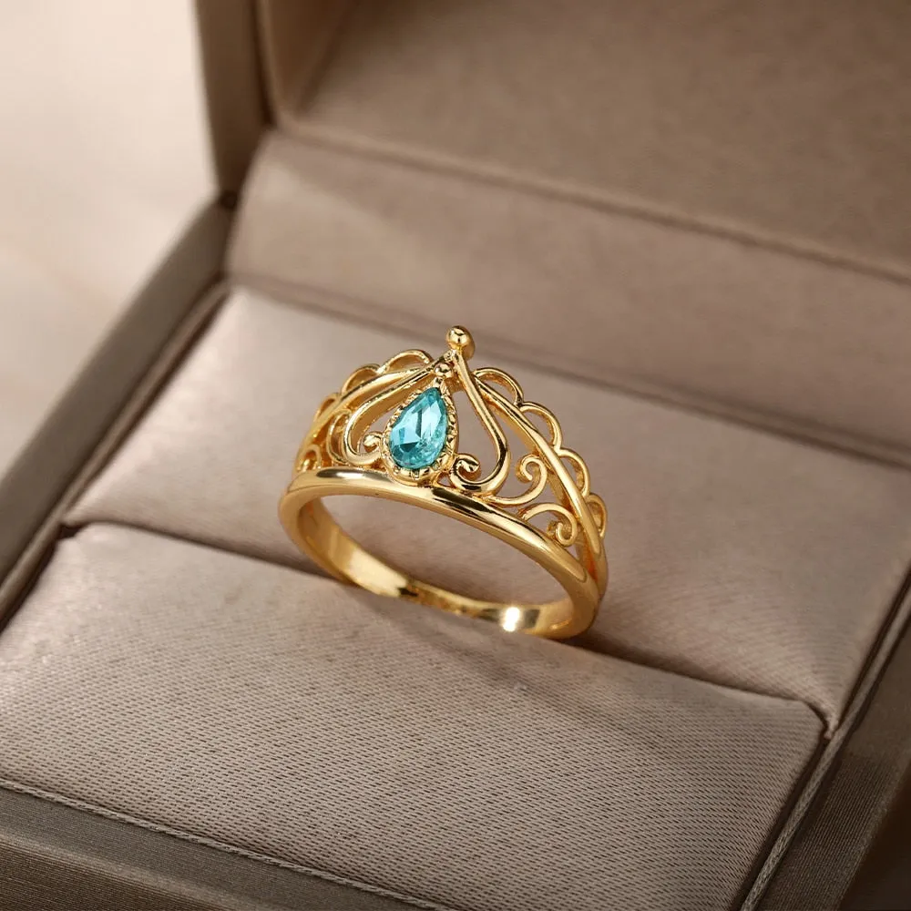 Vintage Opal Rings For Women Stainless Steel Sun Rings