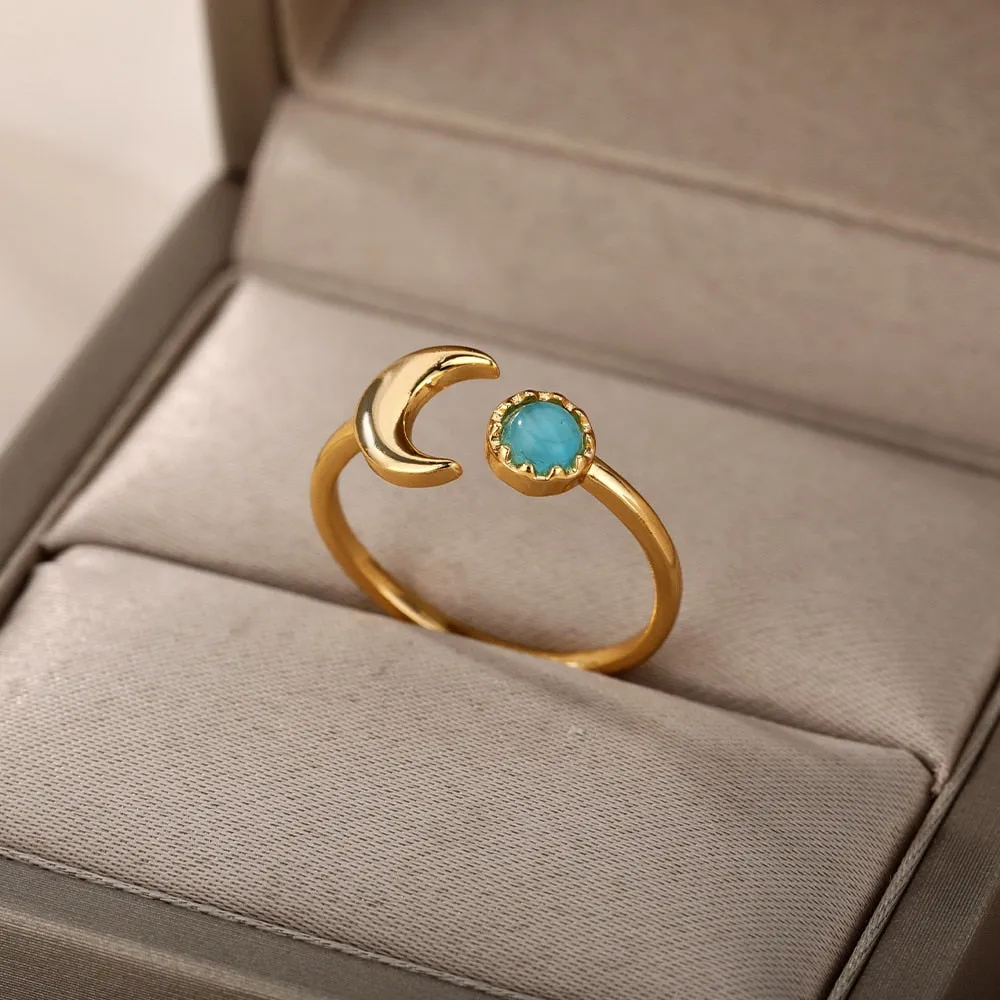 Vintage Opal Rings For Women Stainless Steel Sun Rings