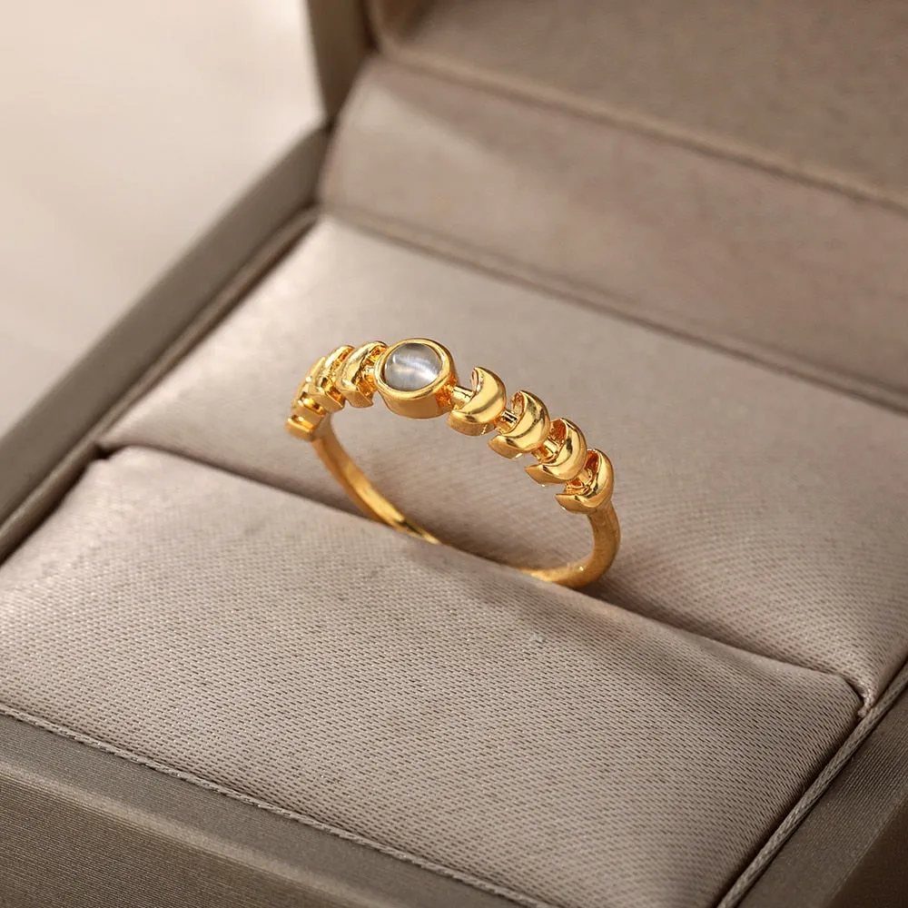 Vintage Opal Rings For Women Stainless Steel Sun Rings