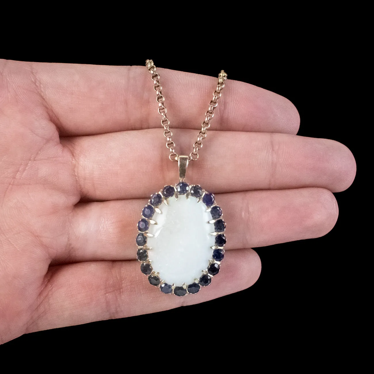 Vintage Opal Sapphire Pendant Necklace 9ct Gold 25ct Opal