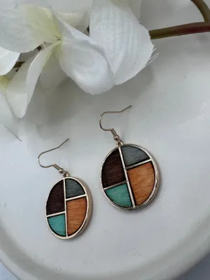 Vivian Brown, Gray, Turquoise, Orange and Gold Earrings