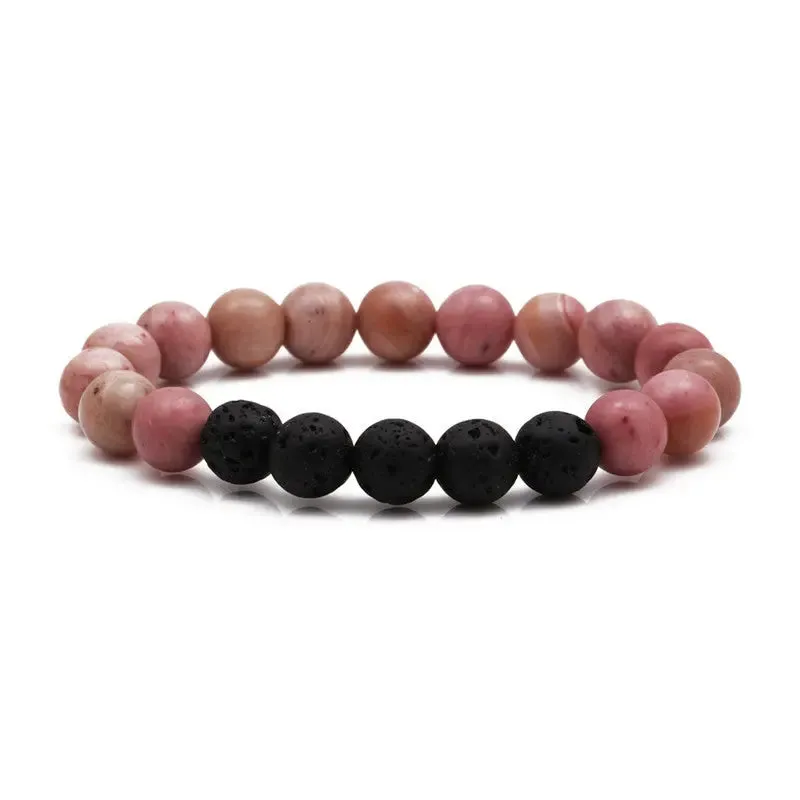 Volcanic Rock & Rhodochrosite Stone Bracelet