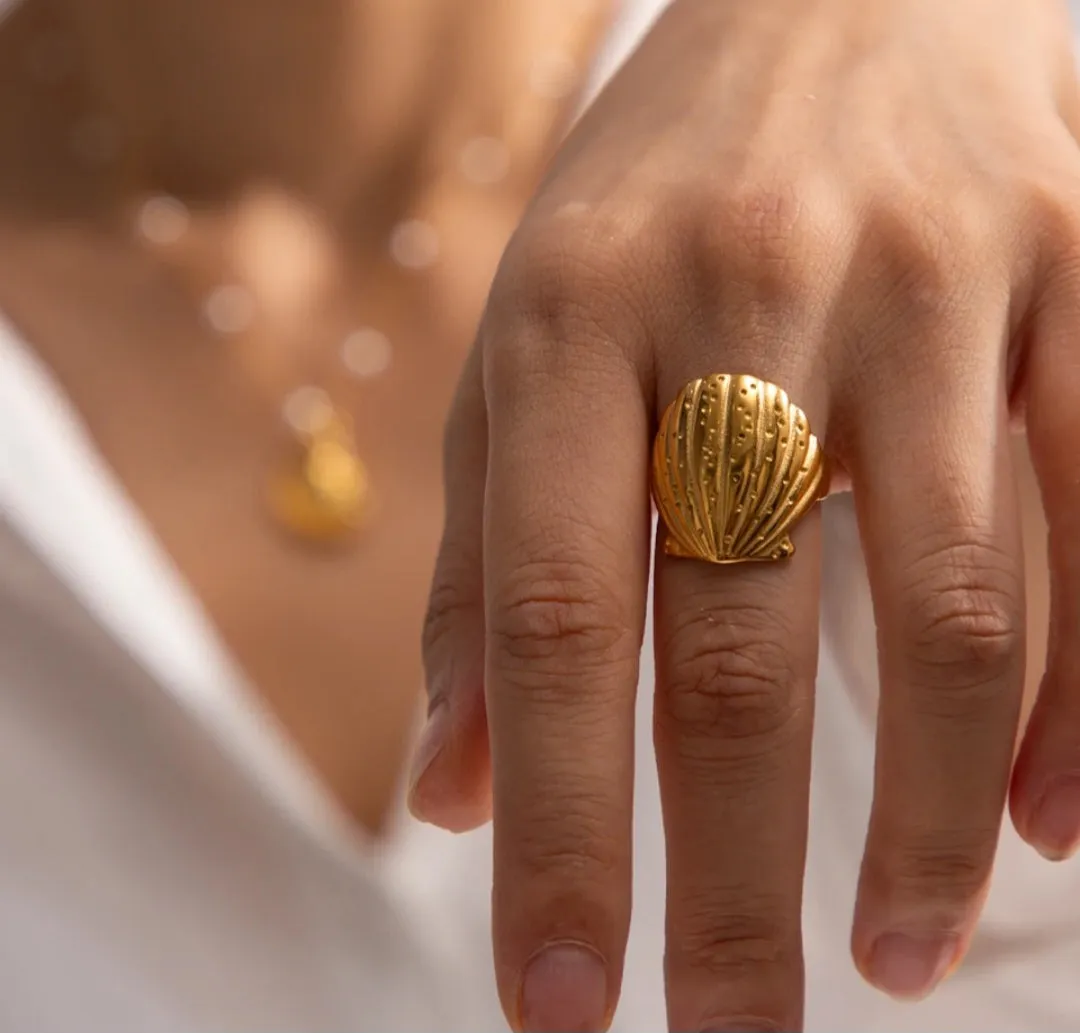 Waterproof Stainless-Steel Seashell Adjustable ring.