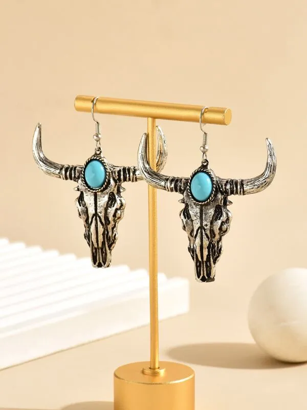 Western Style Bull Head Shaped Earrings
