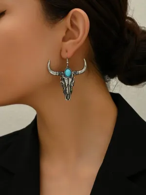 Western Style Bull Head Shaped Earrings