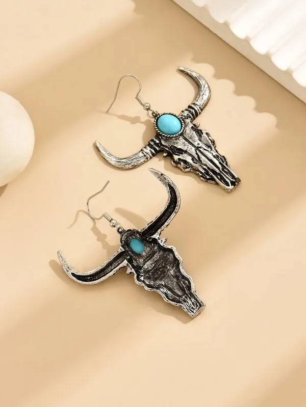 Western Style Bull Head Shaped Earrings