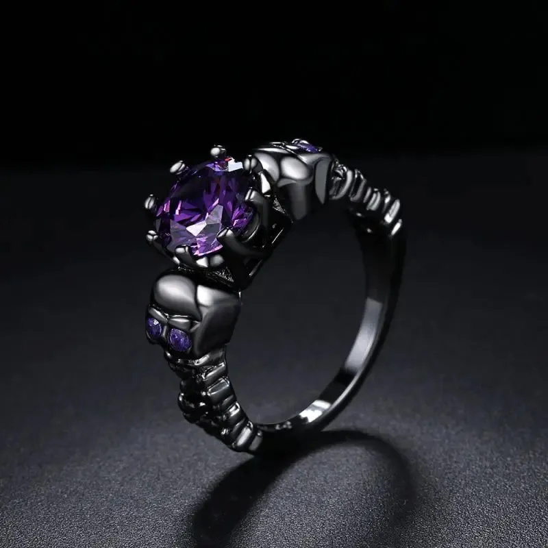 Western Vintage Purple Skull Women Rings Punk Hot Sale Zircon Copper Rings For Fashion Jewelry