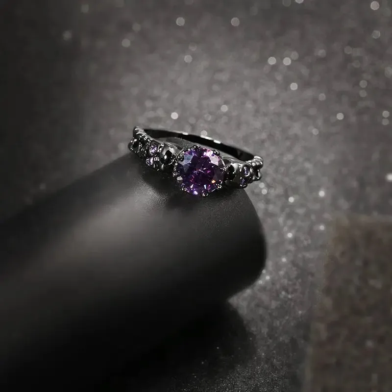 Western Vintage Purple Skull Women Rings Punk Hot Sale Zircon Copper Rings For Fashion Jewelry