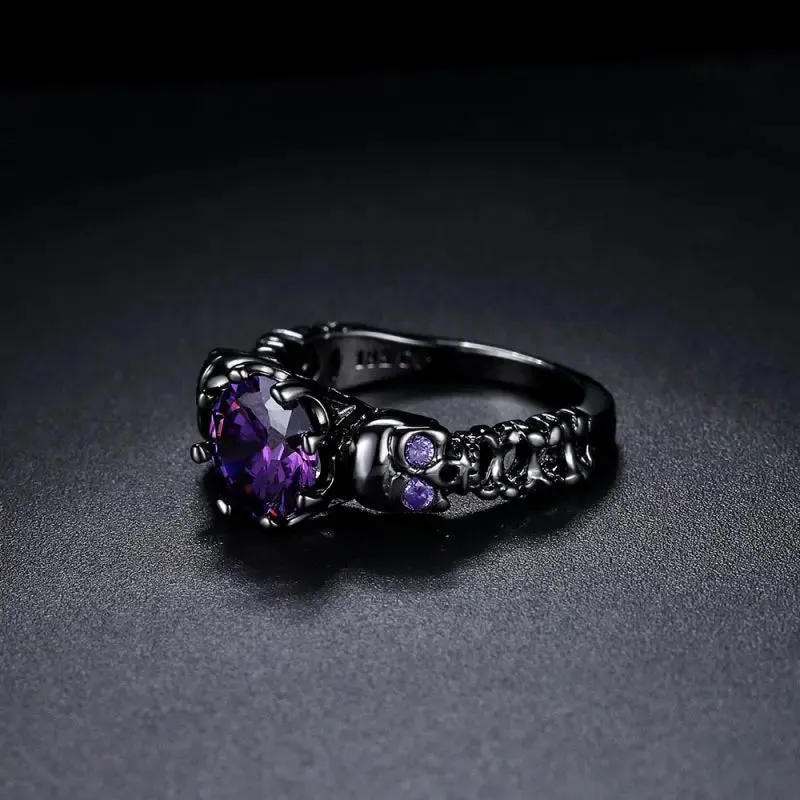Western Vintage Purple Skull Women Rings Punk Hot Sale Zircon Copper Rings For Fashion Jewelry