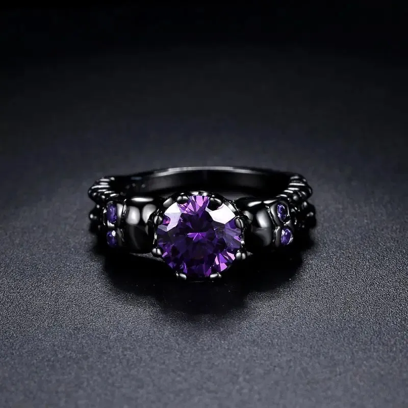 Western Vintage Purple Skull Women Rings Punk Hot Sale Zircon Copper Rings For Fashion Jewelry