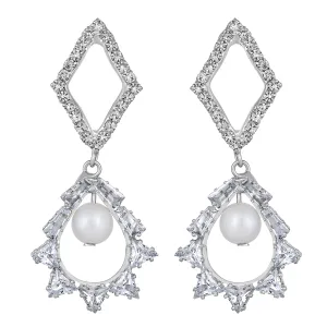White AD Stone & Artificial Pearl Dangle Drop Earring