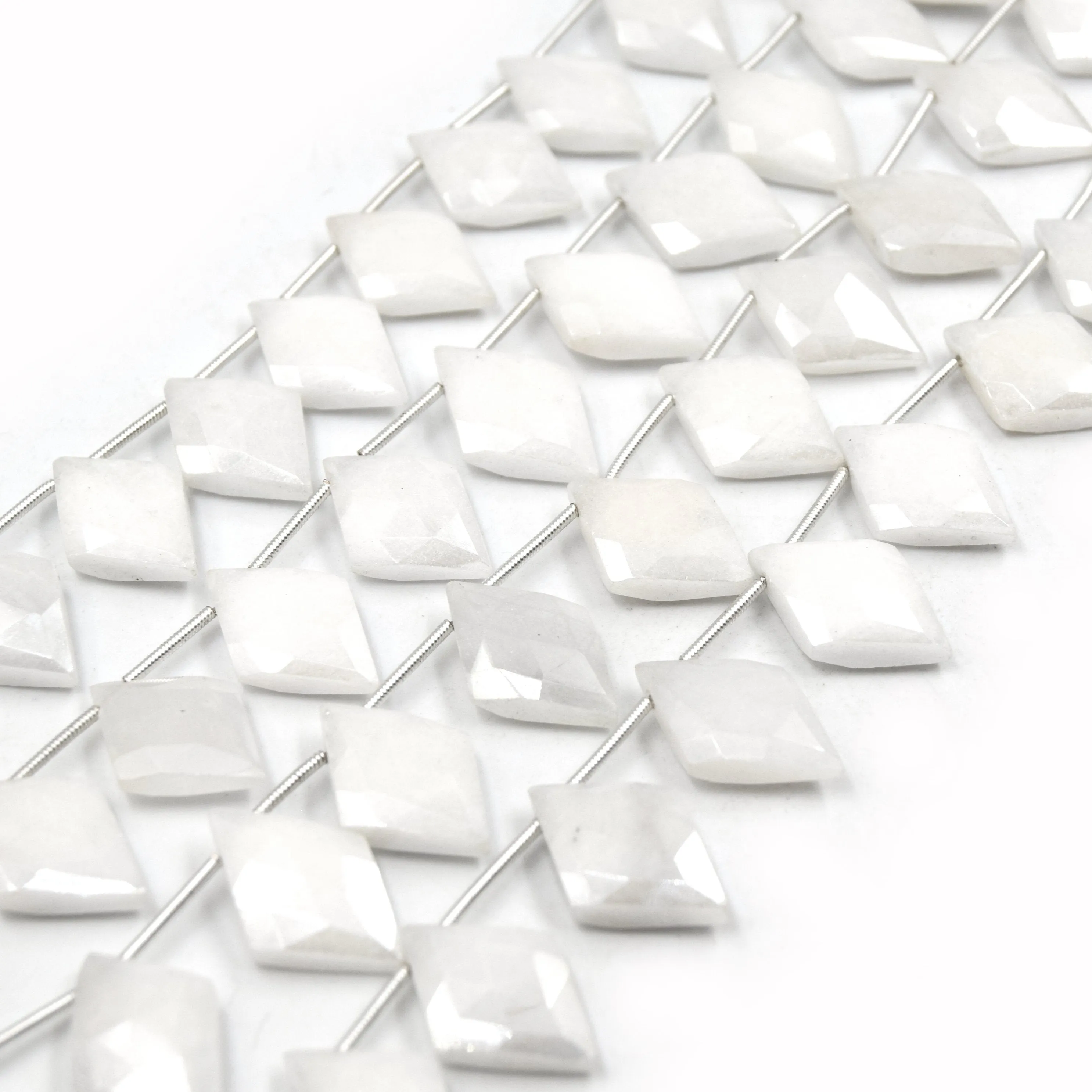 White Beryl Beads | 14mm x 20mm Diamond Shaped High Quality Semi Precious Indian Gemstone Beads | Sold By the Strand