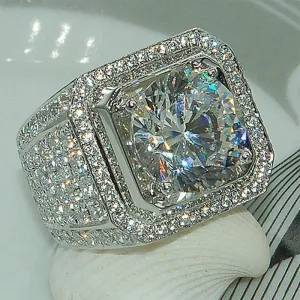 White Zircon Full Crystal Hip Hop Ring