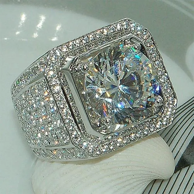 White Zircon Full Crystal Hip Hop Ring
