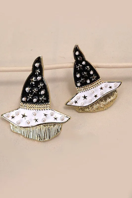 Witch Hat Pearl Star Earrings