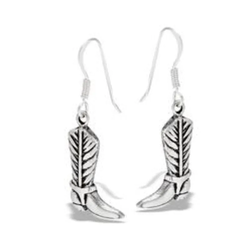 Womens Sterling Silver .925 Cowgirl Boots Earring