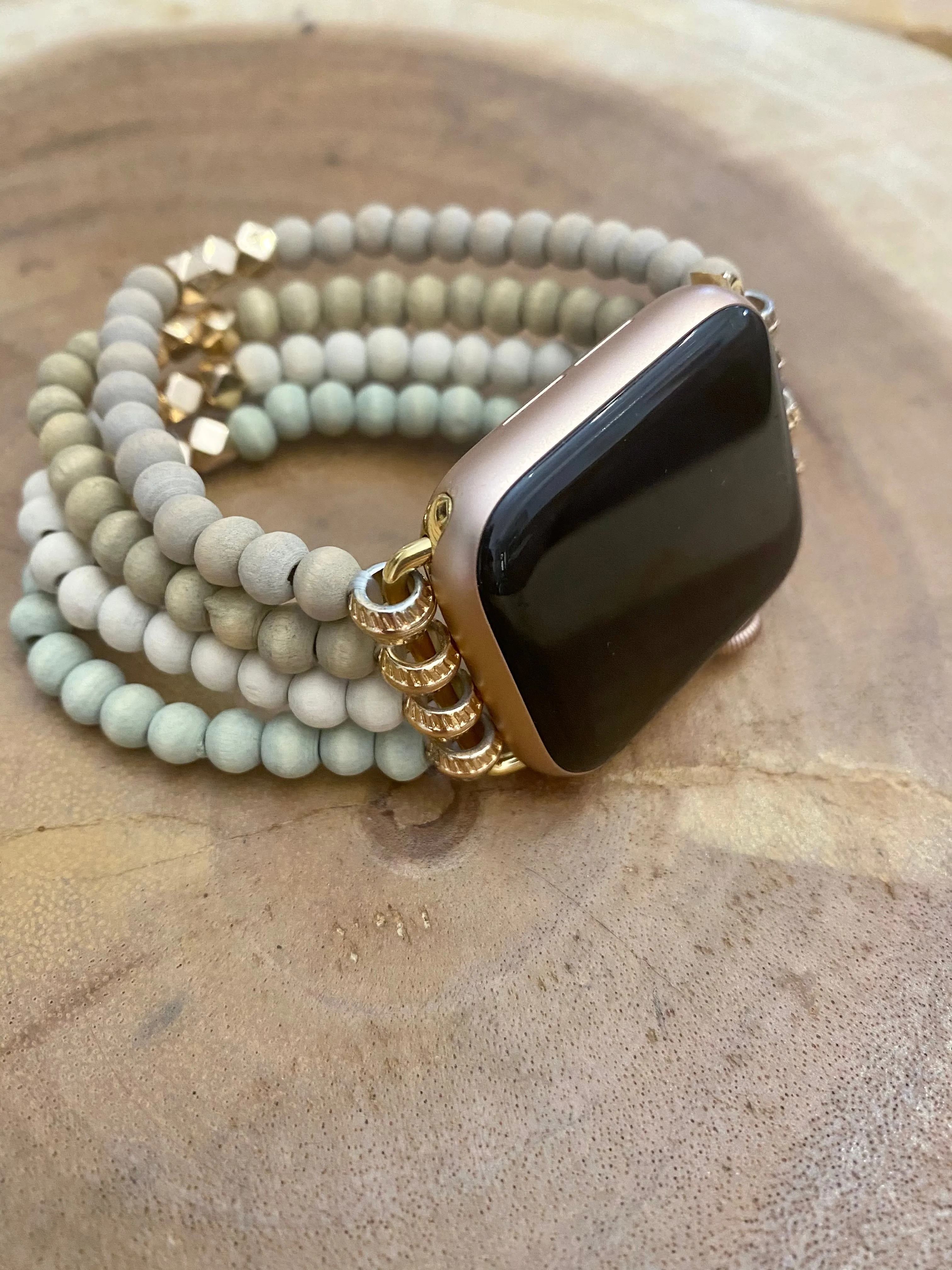 Wooden Beaded Apple Watch Elastic Band