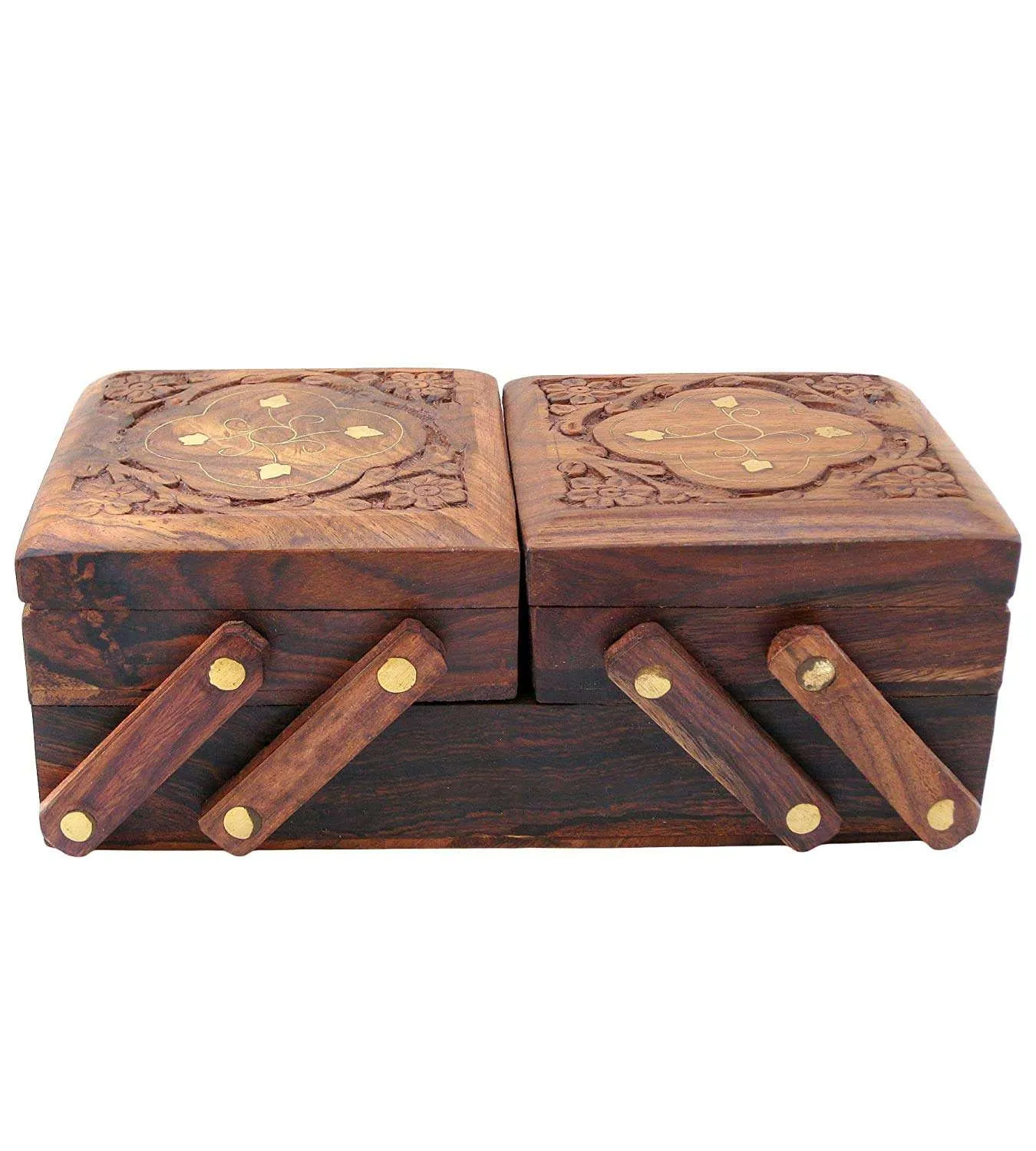 Wooden Handmade Carving Brass Jewellery Box