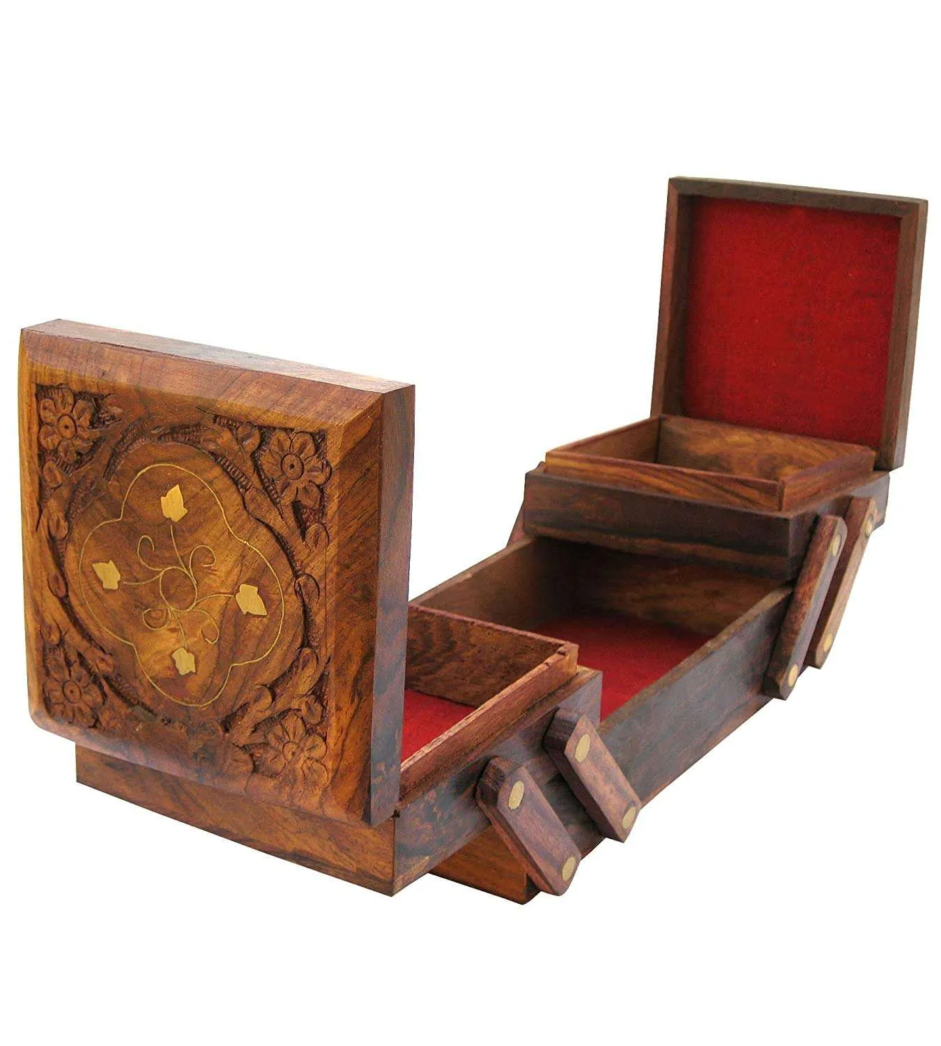 Wooden Handmade Carving Brass Jewellery Box