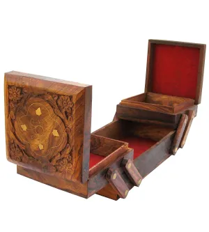 Wooden Handmade Carving Brass Jewellery Box