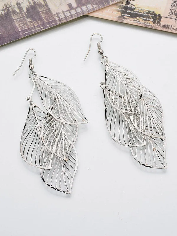 xakxx Stylish Silver&Gold Multi-Layer Leaf Hollow Earrings