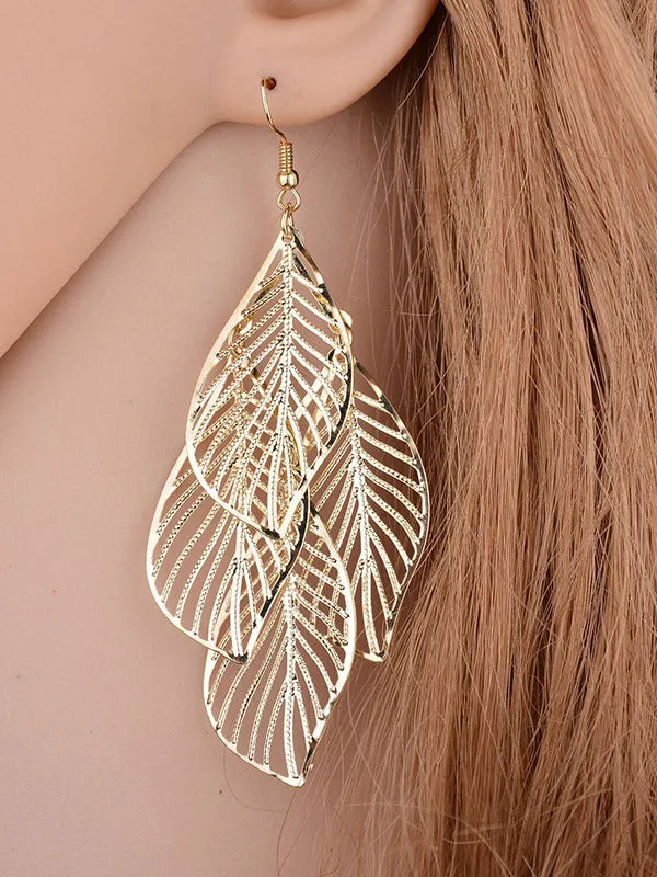 xakxx Stylish Silver&Gold Multi-Layer Leaf Hollow Earrings