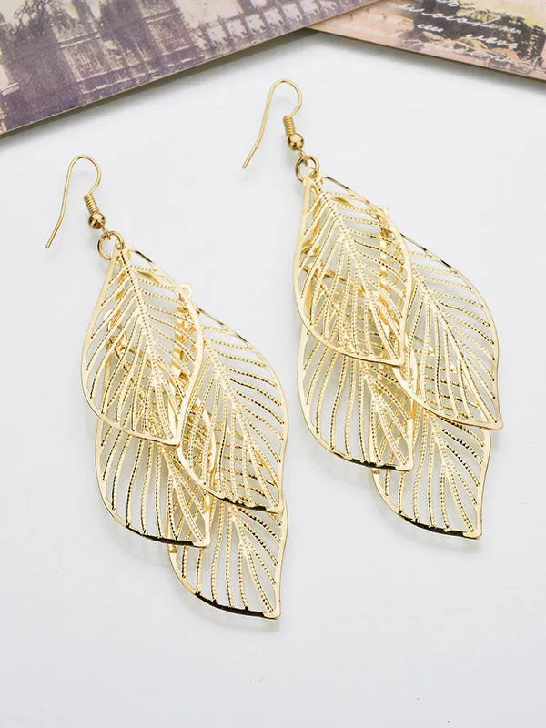 xakxx Stylish Silver&Gold Multi-Layer Leaf Hollow Earrings