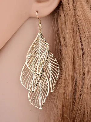 xakxx Stylish Silver&Gold Multi-Layer Leaf Hollow Earrings