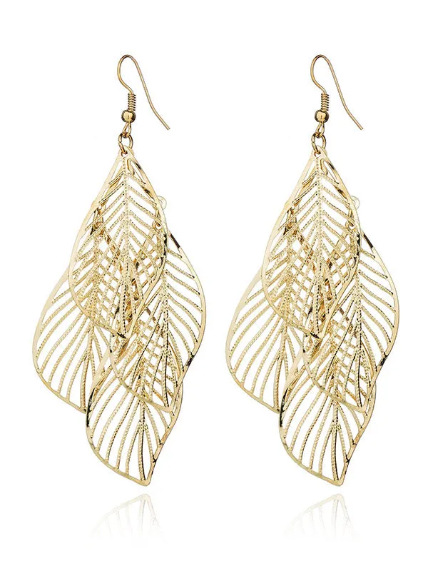 xakxx Stylish Silver&Gold Multi-Layer Leaf Hollow Earrings