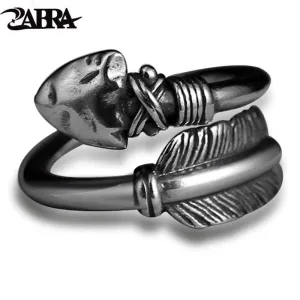 ZABRA Love Cupid's Arrows Vintage Genuine 925 Silver Men Ring Punk Big Black Adjustable Biker Mens Rings Male Sterling Jewelry (Resizable)