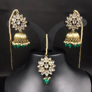 ZEVAR I Kundan Jhumka Earrings With Maangtika