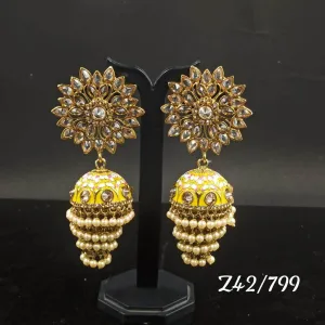 ZEVAR I Kundan Pearl Big Jhumka Earring With Meenakari Artistry