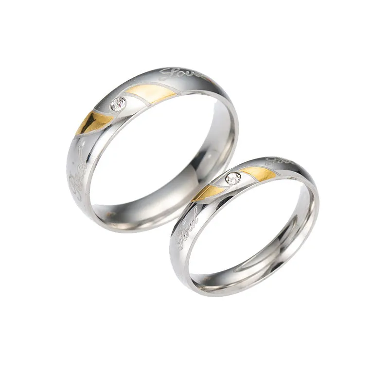 Zircon Inlaid Stainless Steel Couple Rings - Everyday Genie Collection